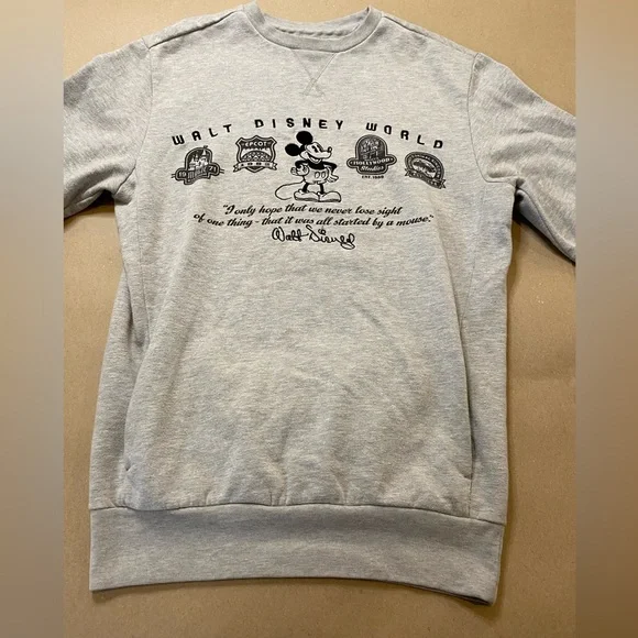 Disney Parks Adults Size Small Grey Sweatshirt Pockets Walt Disney World Mickey - Picture 3 of 13